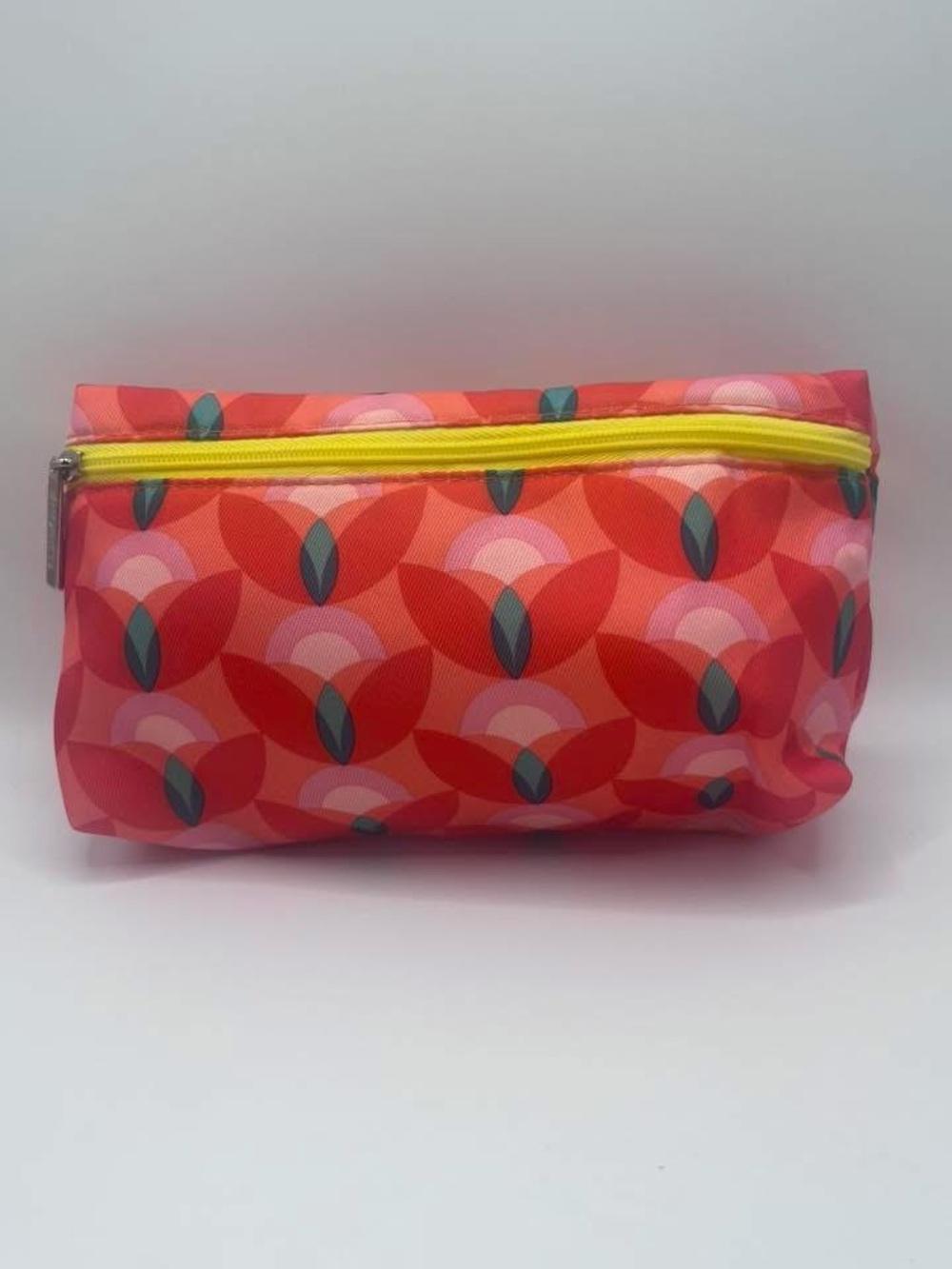 Clinique Red Floral Cosmetic Pouch with Yellow Zipper
